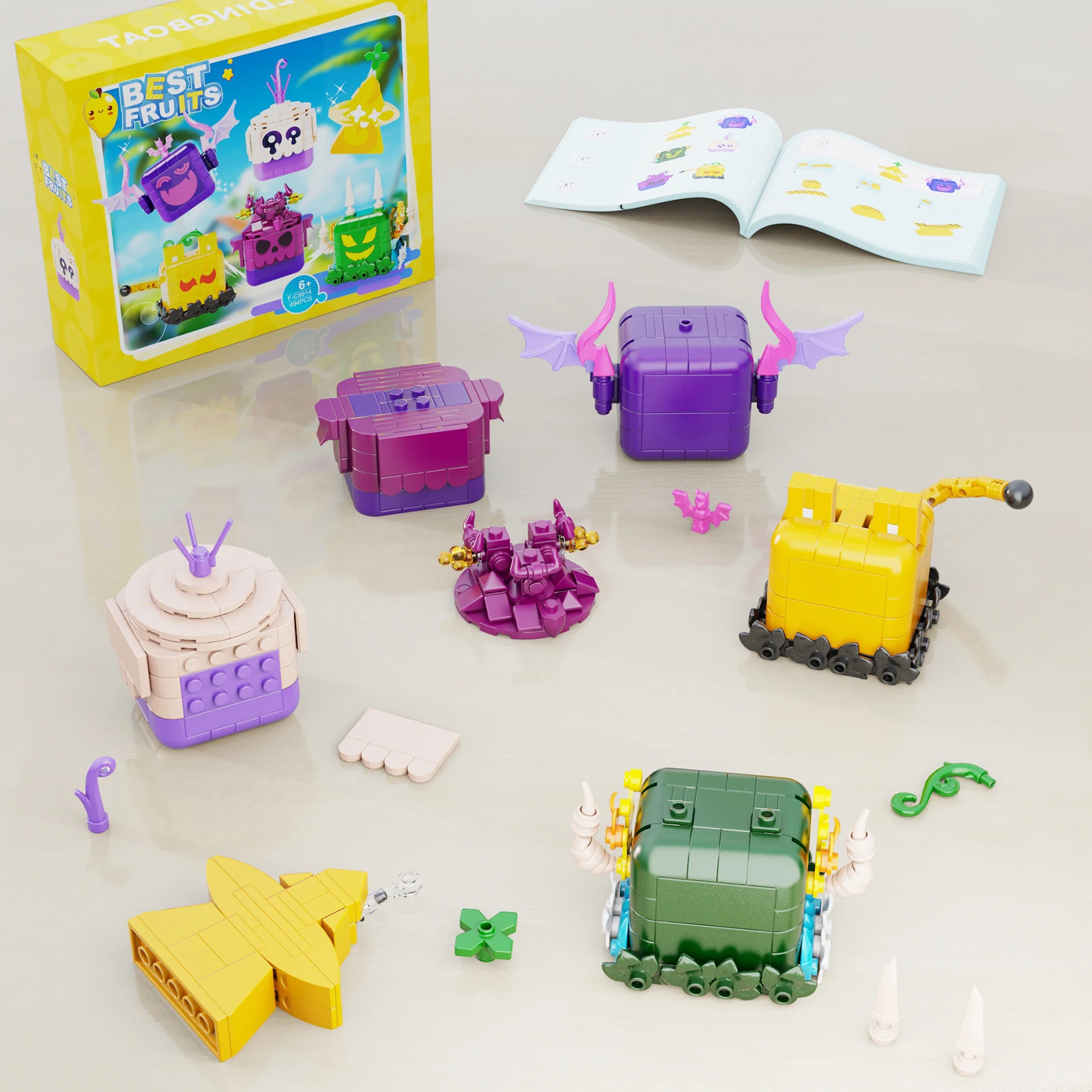 MOC-Juego de bloques de construcción de frutas Blox 6 en 1, juego de aventura, figuras de fruta del diablo, juguetes, modelo, regalos para niños, novedad de 2024