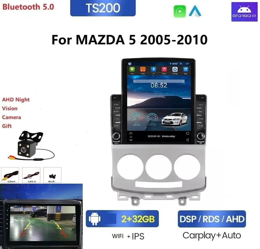 TESLA Android 13 1G+16G Quad Core Car DVD Player for MAZDA 5 2005-2010 Video Radio Stereo Audio GPS WIFI BT IPS DSP