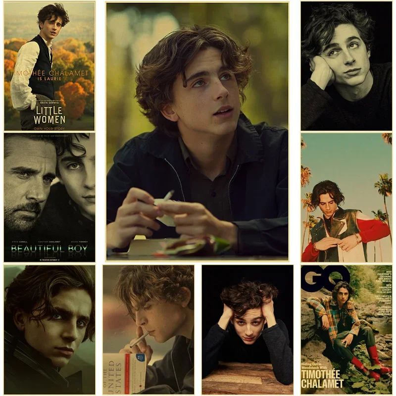 Timothee Chalamet Retro Poster Kraft Paper Prints and Posters Home Room Bar Cafe Movie Theater Decor Aesthetic Art Wall Painting