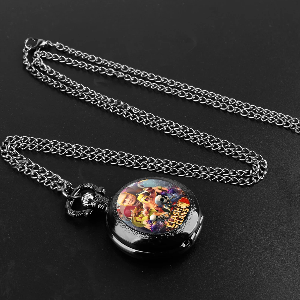 Jam tangan kalung rantai Quartz Vintage Game kartun jam tangan untuk pria hadiah ulang tahun unik pria saku jam tangan