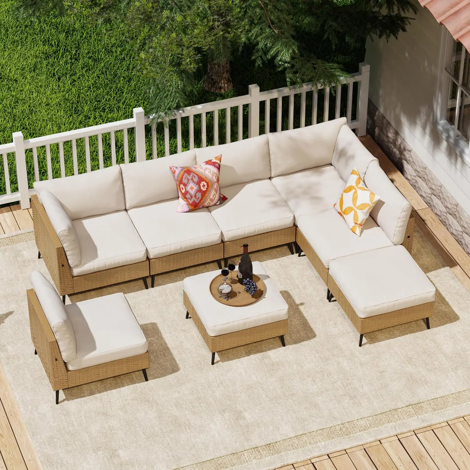 Conjunto de muebles seccionales para exteriores, juego de sofá de mimbre de PE para Patio, conversación para todo tipo de clima, 8 piezas