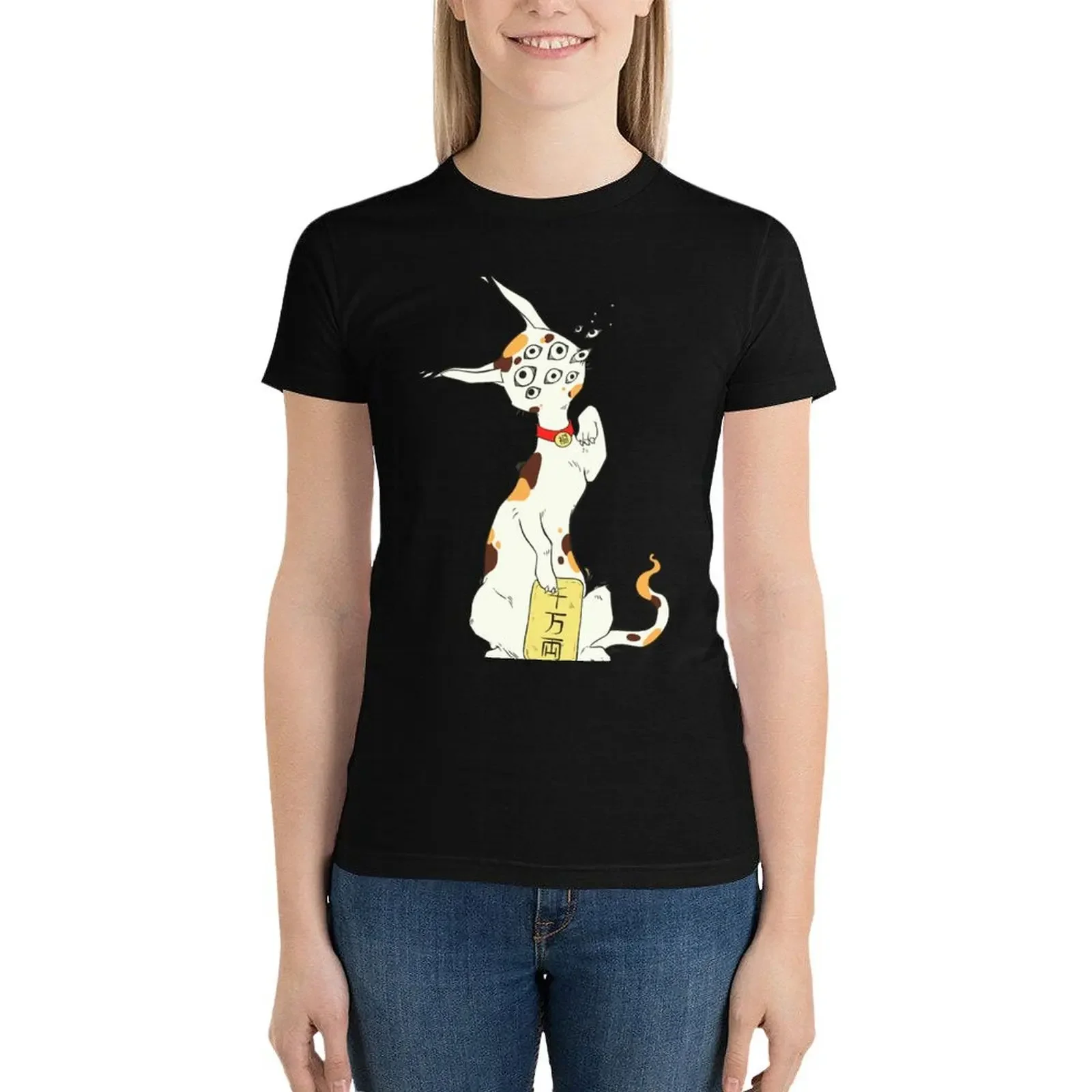 Maneki Neko glückliche Katze Kunstwerk, viel Glück japanische Kaliko T-Shirt Tops weibliche T-Shirt Kleid für Frauen sexy