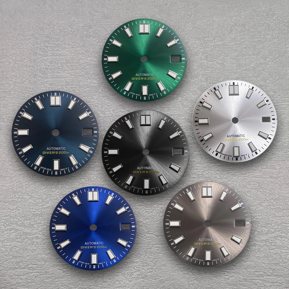 

28.5mm S Logo Diver's Sunray Dial Suitable For NH35/NH36/4R/7S Movement C3 Strong Green Luminous Watch Modification Accessories