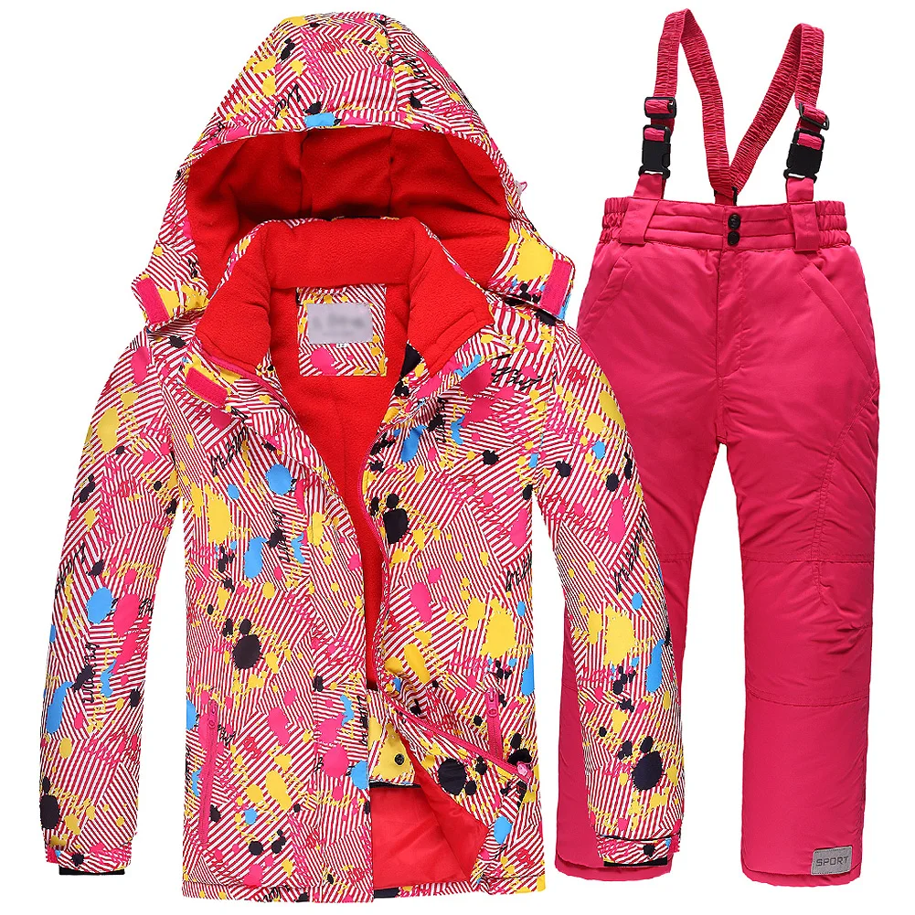 

Windproof Children's Snowboarding Wear,Girls Skiing Suits,Hooded Waterproof Warm Snow Jacket+Bib Pants Set,Winter Kids Snowsuits