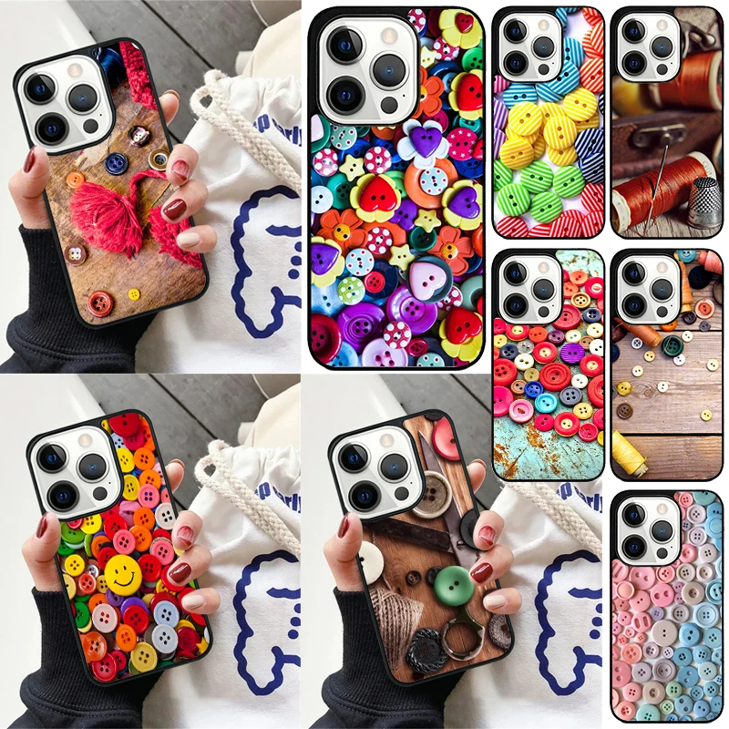 Sewing Buttons phone Case Cover For iPhone 16 15 14 Plus X XR XS for apple 16 11 12 13 mini Pro Max coque