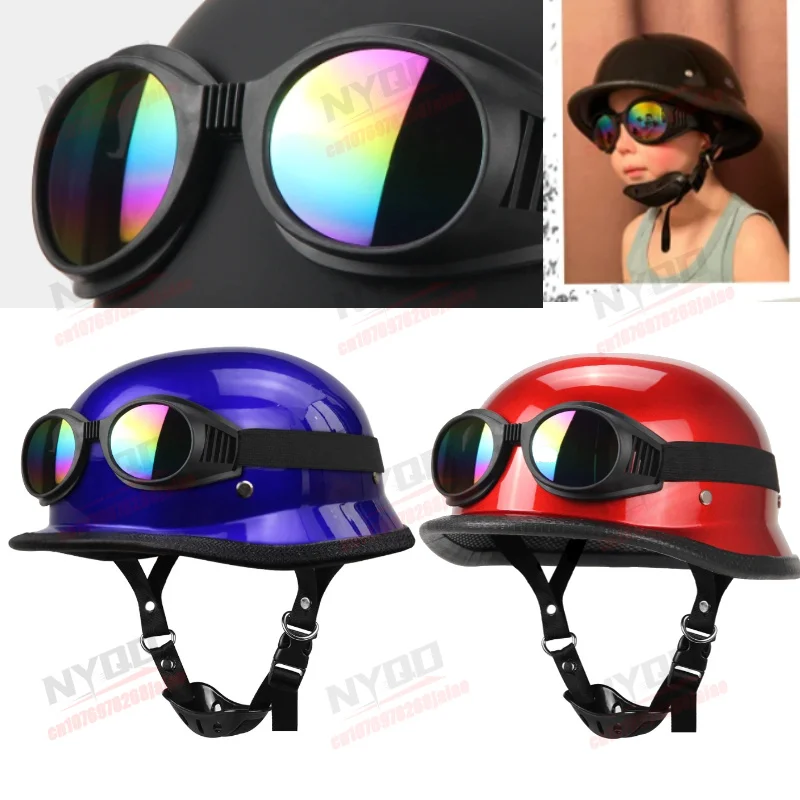 

Motorcycle Riding Helmet Retro Style with Wind Goggles Safety Protection for Both Men and Women
