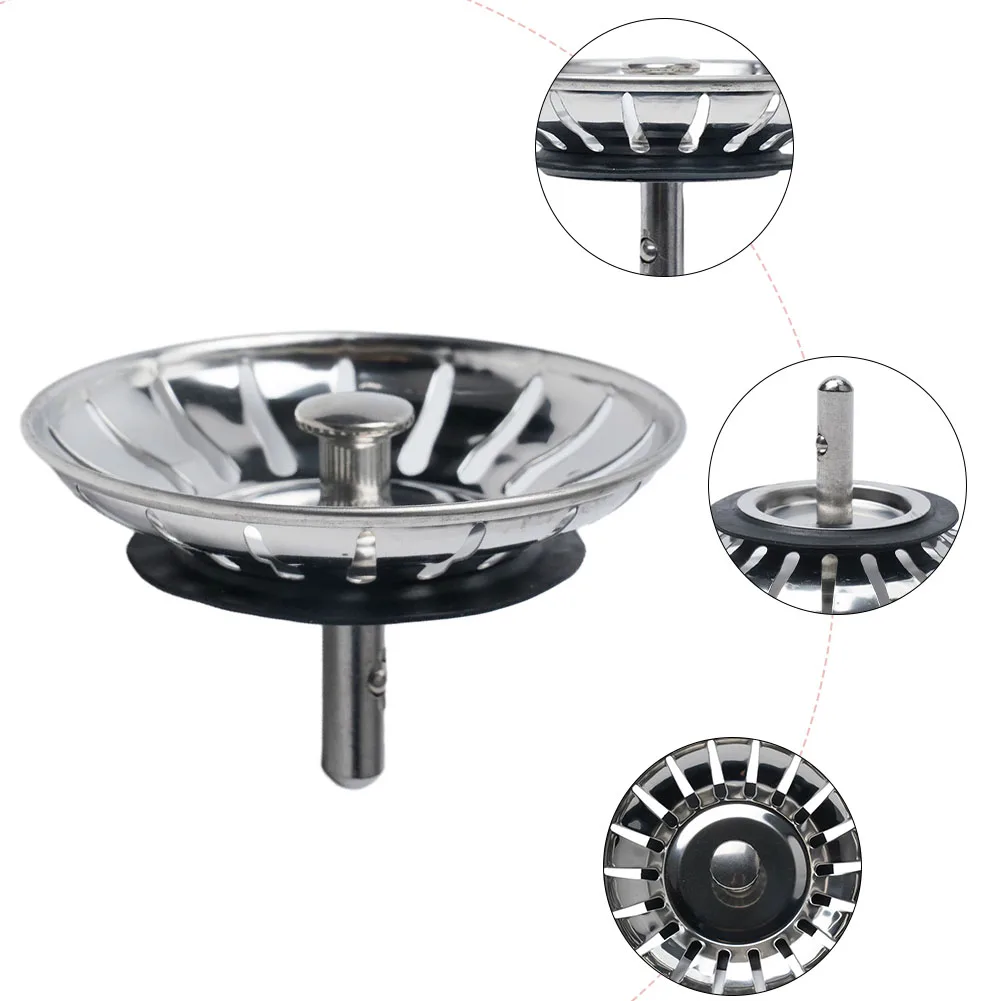 Stainless Steel Kitchen Sink Strainer 76mm Kitchen Water Basin Sink Drainer Strainer Basket Waste Stopper Filter