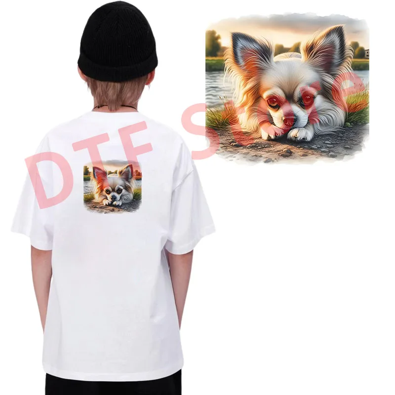 سلسلة حيوانات الجرو المستلقة على العشب نقل dtf جاهزة للضغط على طباعة نقل الحرارة على رقعة ملابس الأطفال #6