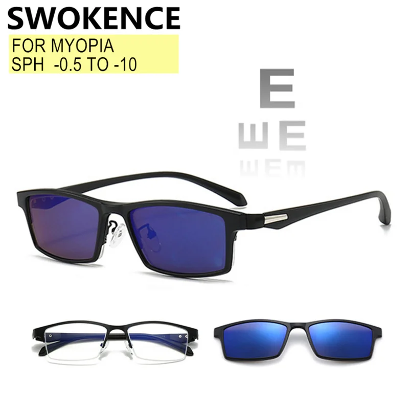 6 In 1 Corrective Glasses With Clip-on Sunglasses Set Men Women Half Frame Prescription Custom For Myopia Or Astigmatism F007
