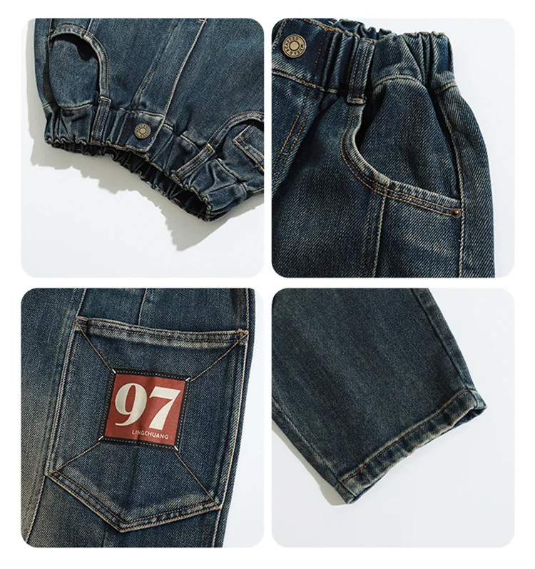 Modische Kinder-Designer-Cargo-Jeans mit Patchwork und Tasche für Schuljungen, hochwertige Denim-Hosen, Teenager- und Kinder-Luxuskleidung, Jeans – Detail 10
