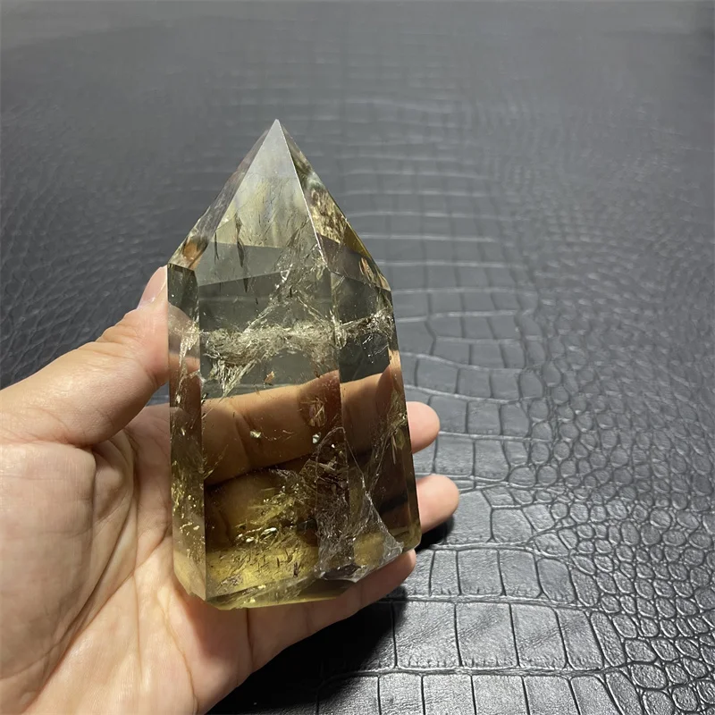 478g Natural smoky citrine quartz crystal wand single pointed quartz stone therapy rod magnetic field aggregation and vertex