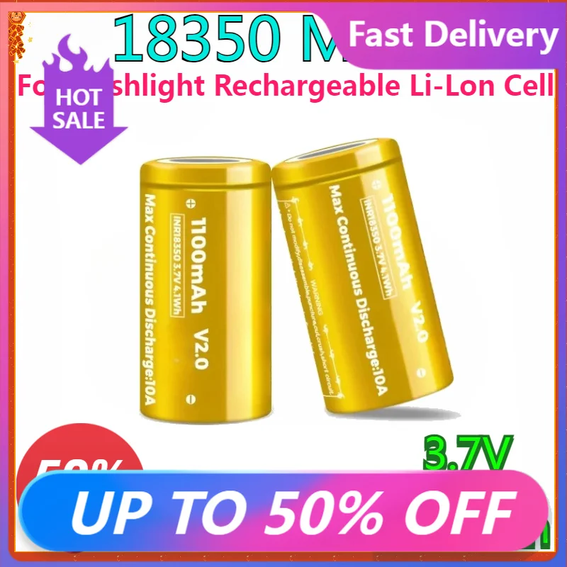 

New High-quality 4-10pcs 3.7V for Flashlight Rechargeable Li-Lon Cell 18350 M11 V2.0 9a Mooch INR18350 Lithium Battery 1100mAh