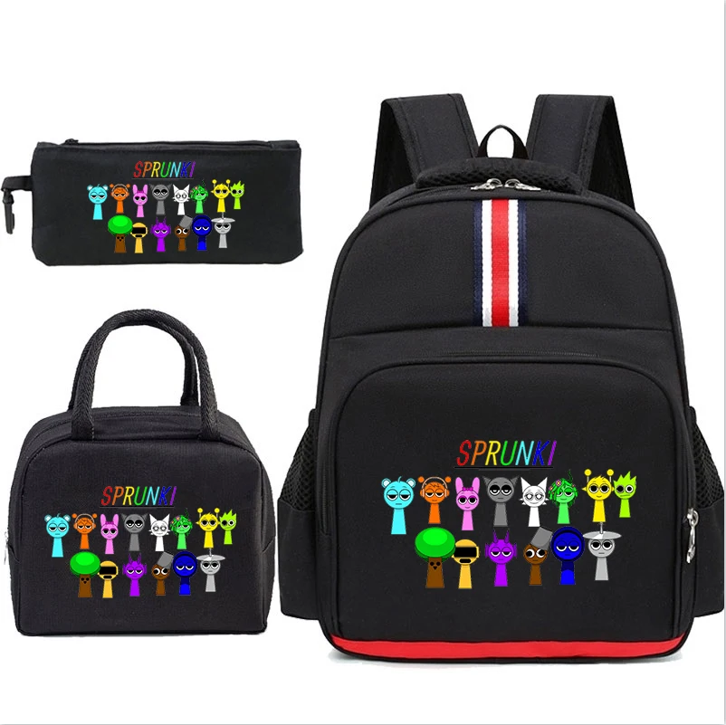 3Pcs Sprunki Backpack Incredibox School Bag with Lunch Bag Pencil Case Kids Bckpack Mochila Sprunki Back Pack Outdoor Backpacks