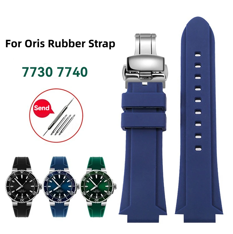 Para ORIS 7730 7740 correa de reloj de silicona deportiva de buceo modificada 22x11mm 24x12mm cadena de reloj de goma convexa correa de reloj impermeable para hombres