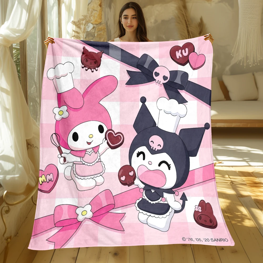 Kuromi Sanrio Lovely HD Printed Flannel Thin Blanket.Four Season Blanket.for Sofa,beds,living Rooms,travel Picnic Blanket Gifts