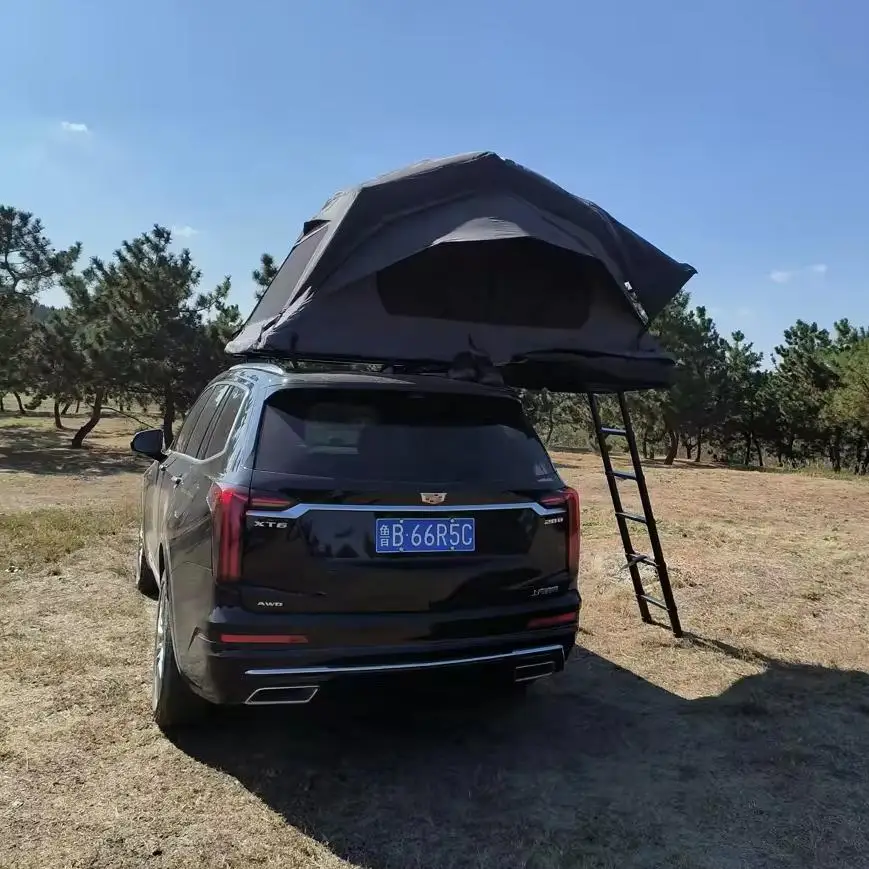 3-4 people soft waterproof roof tent on land, automatic aluminum pole with light bar, for camping outdoor car roof use