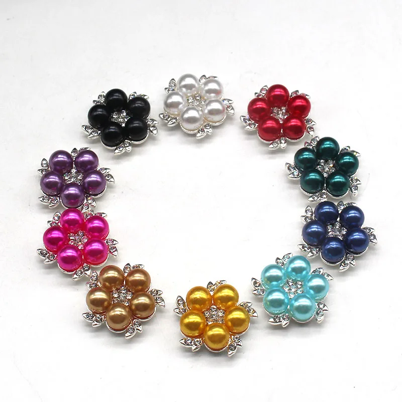 10pcs22*22mm metal poly -color rhinestone pearl button, fashioned circular button accessories shirt clothing, hat, decorative