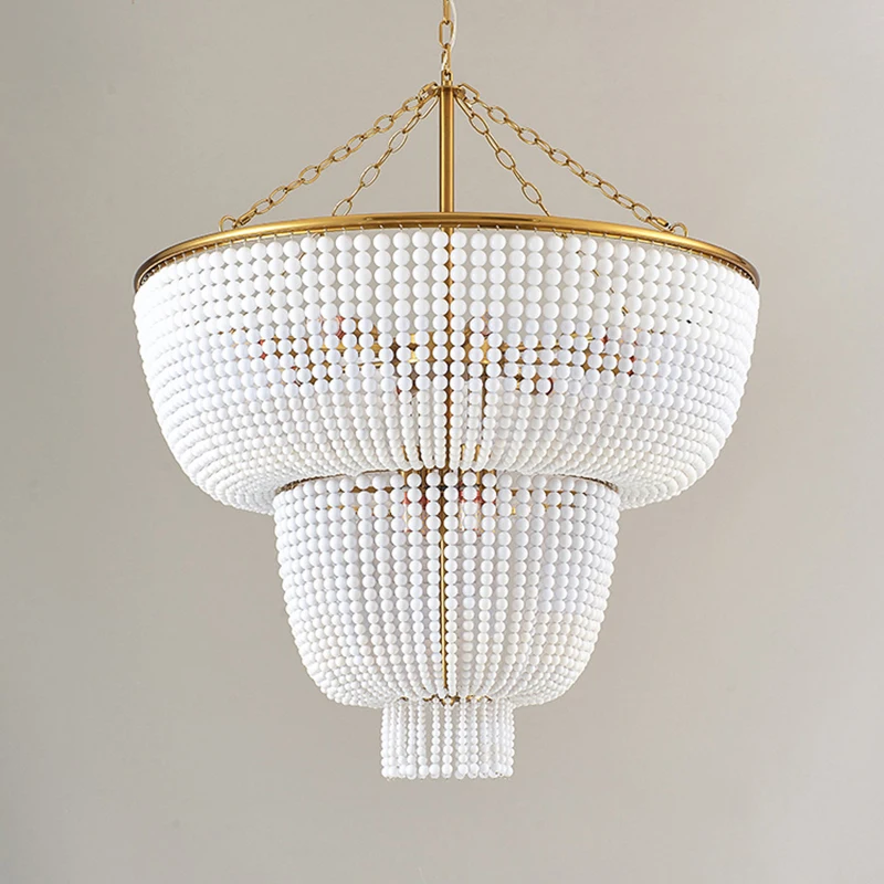 E14LED Decorative Light Modern Living Room Hotel Kitchen Pendant Lighting Vintage Loft Rustic Round Wooden Bead Pearl Chandelier
