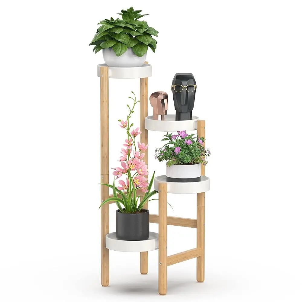 

Bamboo Plant Stands Indoor, 4 Tiered Tall Corner Plant Stand Holder Multiple Shelf Flower Tables For Garden Indoor Home (4 Tier