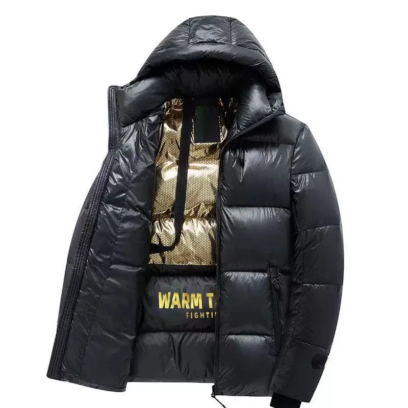 Winter Coat Men\'s Black Gold Down Padded Jacket Men\'s Thick Winter Coat Hooded Warm Short Padded Jacket Men\'s Fashion Men