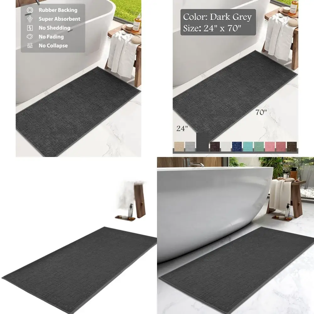 

Быстросохнущий впитывающий коврик для ванной с резиновой подложкой, темно-серый, 24x70