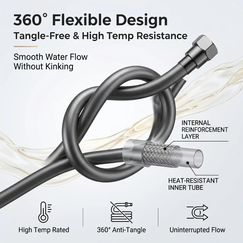 1.5/2m PVC Handheld Shower Head Hose Flexible Anti Winding Explosion-proof Water Tube Bathroom Faucet Hose Extension Pipe view 2