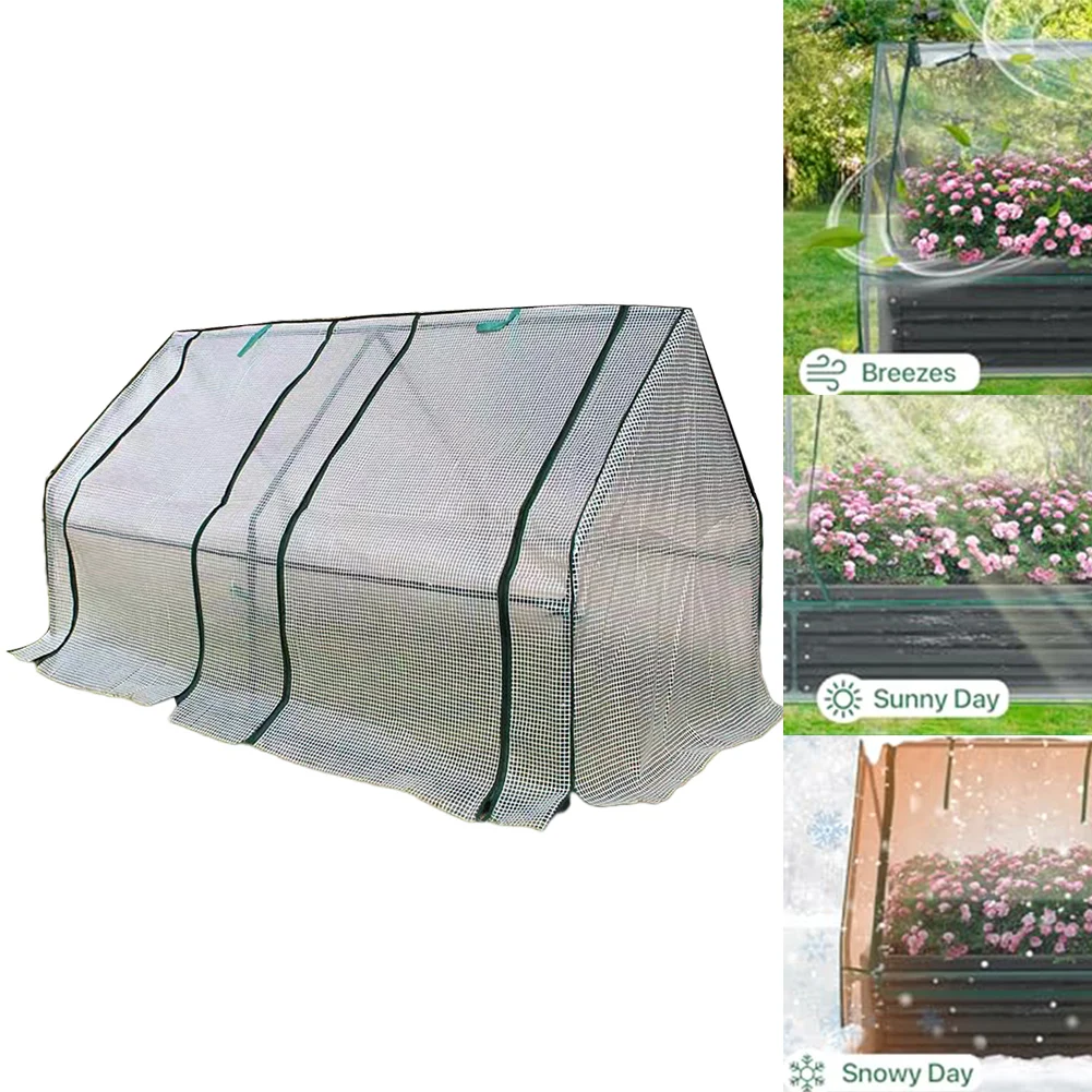 Cover for Mini Greenhouse Designed for Raised Garden Bed with Secure Closure Zipper Doors and Ventilation Options