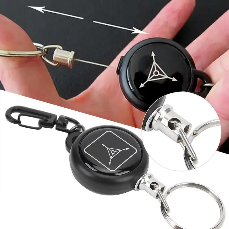 Keychain With Retractable Wire Cord 3 Pcs  Heavy Duty Badge Holder Reel with Multitool Carabiner Steel Wire Supplies Key Ring