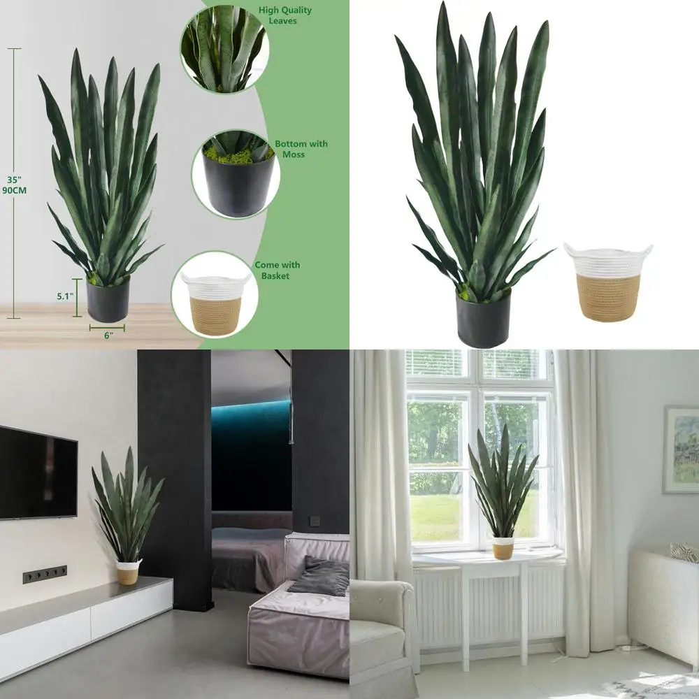 

Искусственное растение сансевиерии высотой 3 фута в корзине, 35 поддельных языка свекрови, реалистичная зелень для декора дома и офиса