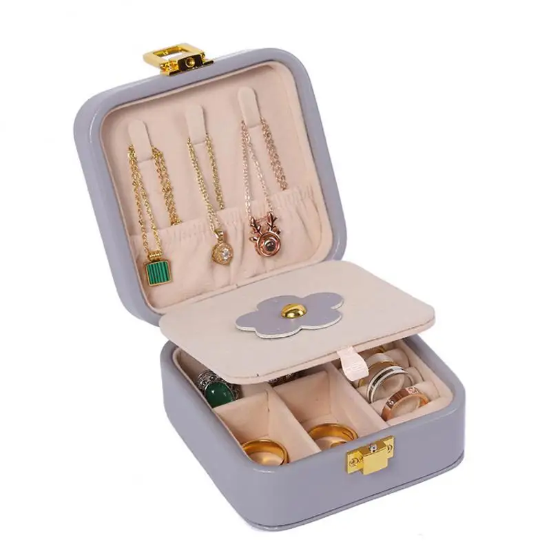 Jewelry Box Ring Pillow Leather Portable Travel Display Case Earring Necklace Ring Storage Holder Large Capacity Jewellery Box