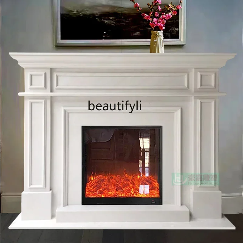 

cqyNatural French Simplicity Marble Mantelshelf American Interior Background Wall Hallway Stone Curio Cabinet