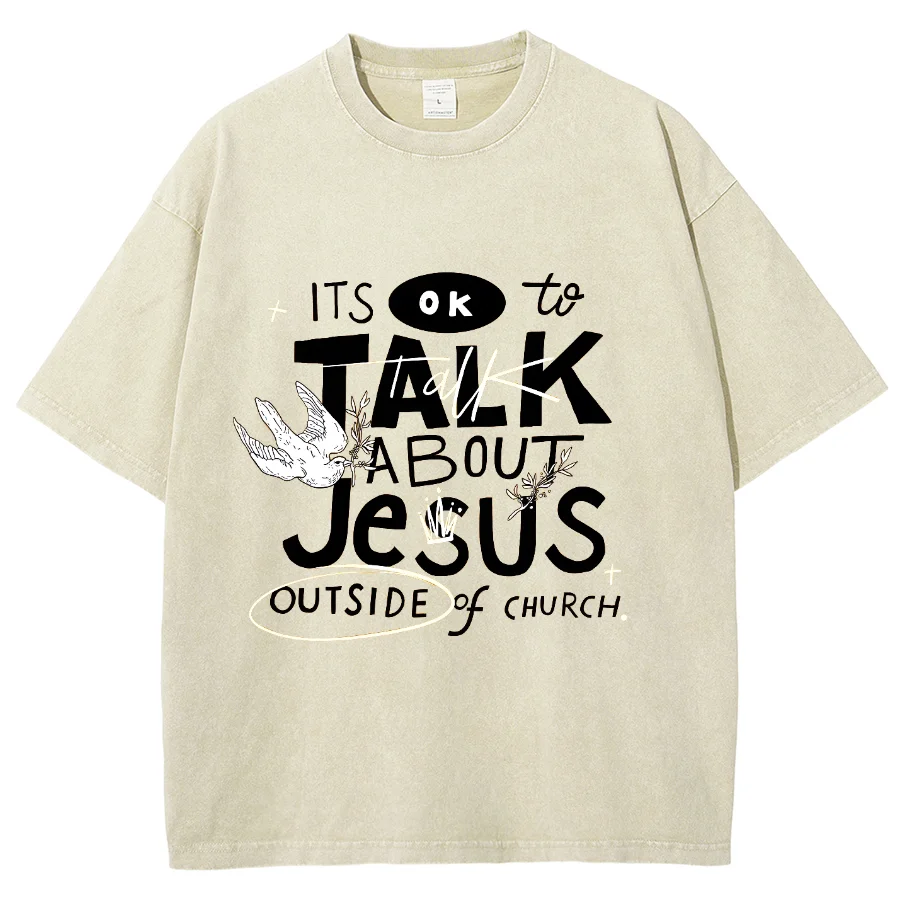 

Talk About Jesus Y2K Washed Short Sleeves T-Shirt, Creative Printed Unisex Vintage Streetwear New Fashion Casual Plus Size Tops