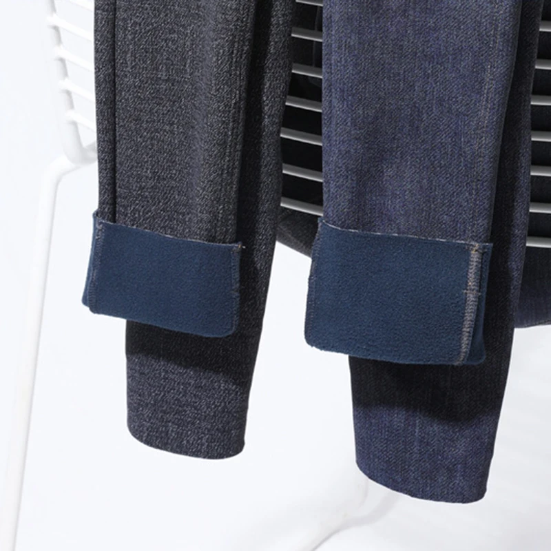 Pantalones vaqueros de imitación de cintura alta para mujer, mallas informales elásticas ajustadas para levantar la cadera, pantalones vaqueros de lana para otoño e invierno, mallas de Yoga