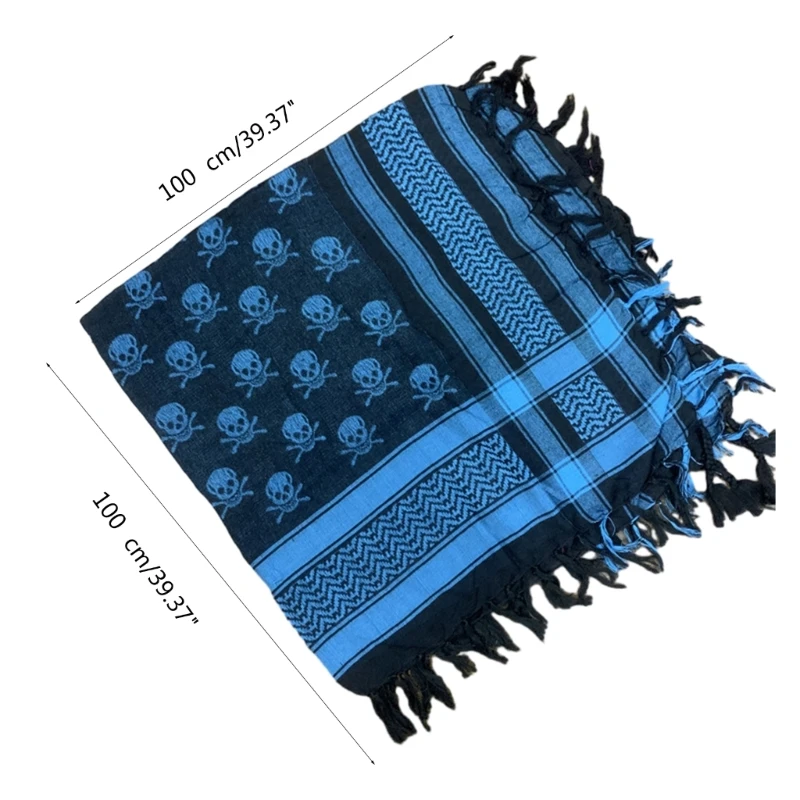 Skull Pattern Arab Keffiyeh Shemagh Square Scarf Lightweight Neck Warmer Cover Desert Scarves Shawl Headwrap for Camping