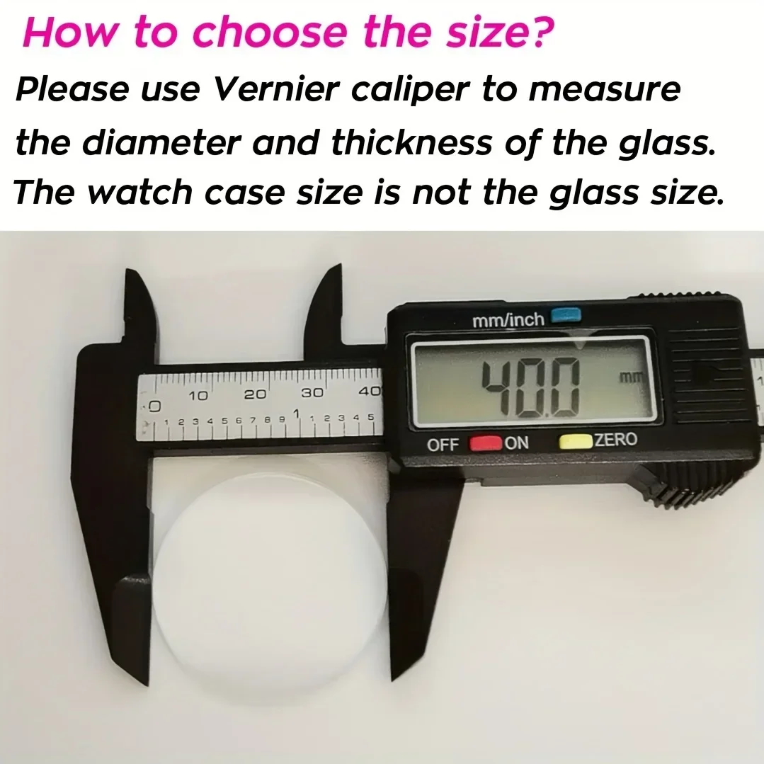 ساعة مسطحة بقطر السُمك والزجاج المعدني الكريستالي، قطع غيار زجاج الساعة الميكانيكية المستديرة، أداة إصلاح العدسة
