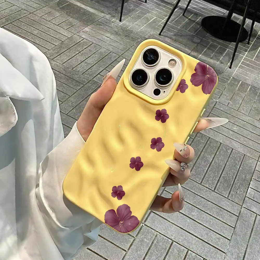 Minimalistische Blumen-Hibiskus-Handyhülle für iPhone 17 16 15 14 13 12 11 Pro Max 14 Plus 17Air Falten-Wellen-Soft-Silikon-Cover – Detail 5