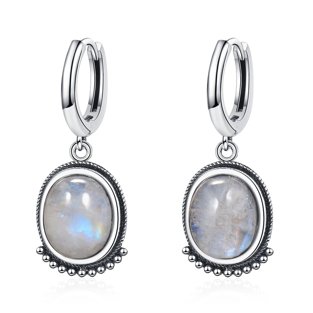 High Quality Natural Labradorite Moonstone Earrings Silver Fine Retro Jewelry Party Wedding Birthday Gift for Women