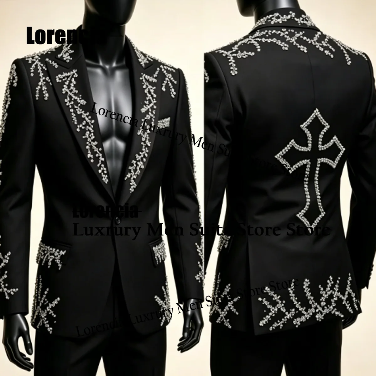 

Handsome Jewelry Men Suits High End Gem Prom Wedding Groom Tuxedos 2 Pieces Set Male Evening Blazer trajes para homb Customized