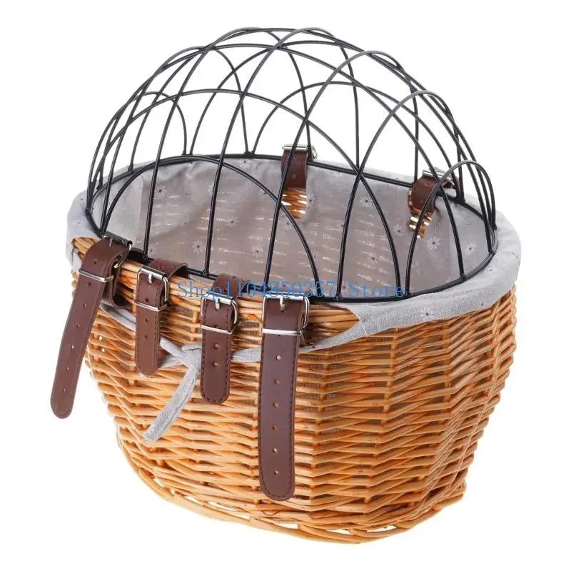 

652F Bicycles Handlebars Storage Basket with Fastens Strap Adjustable Woven Basket