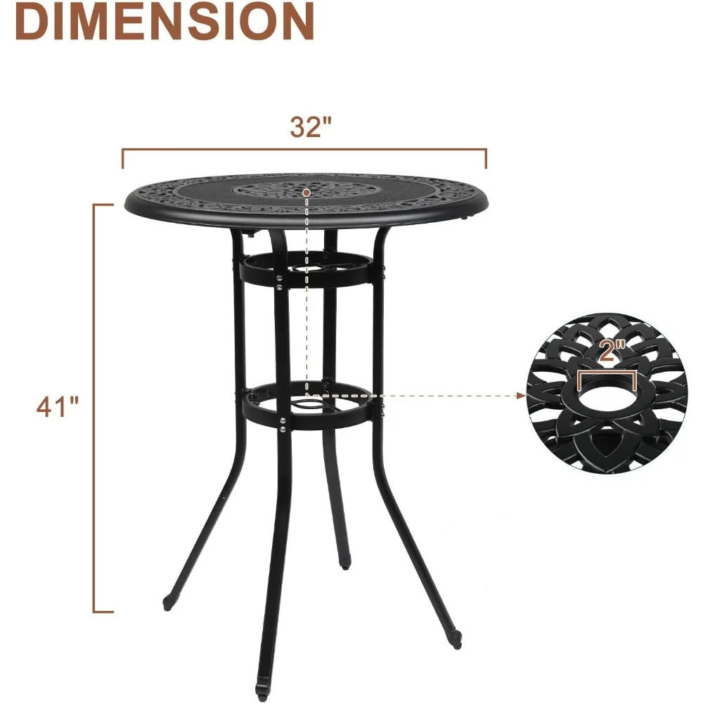 Table de bar en fonte d'aluminium, meuble d'extérieur, 32 "de diamètre x 41 H