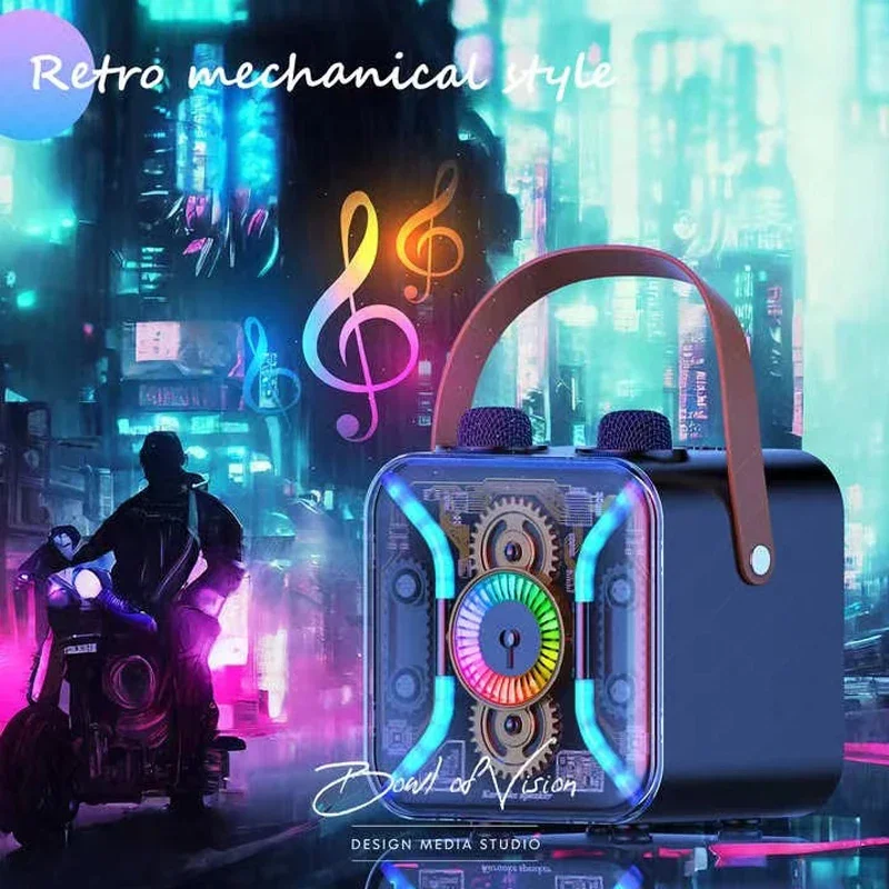 Transparent mecha Portable RGB Pickup Rhythm Light Bluetooth Speaker Party Box K Song 2 wireless MIC caixa de som Heavy Bass TF