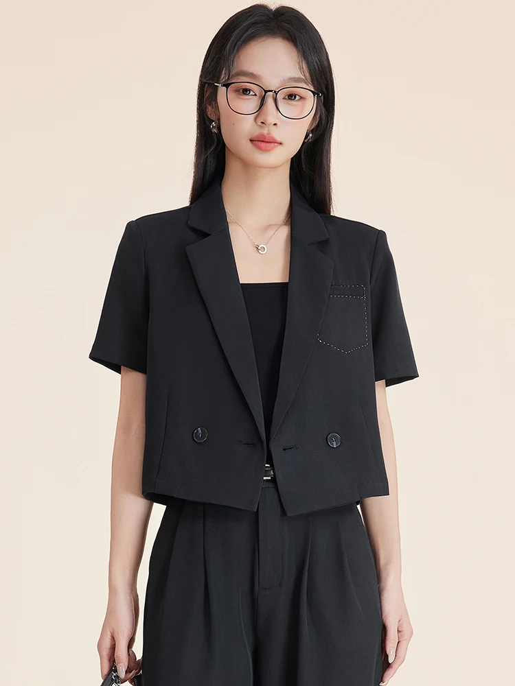 Women's Short Sleeve Suit Jacket Thin Summer Commute Interview Professional Formal Wear Straight Cut Button Detail Polyester ...