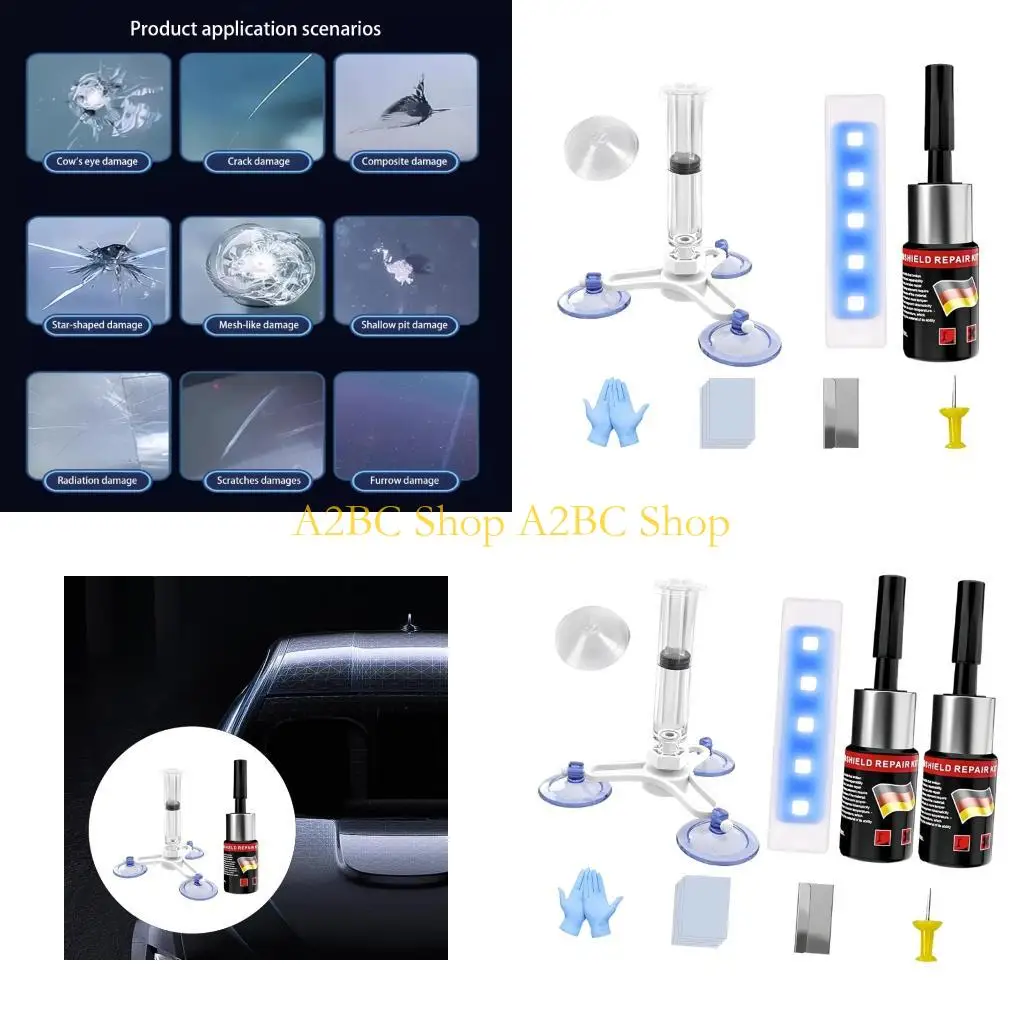 A2BC Professional Auto Glass Scratch Repair Liquid Set With Nighttime Curing Lamp