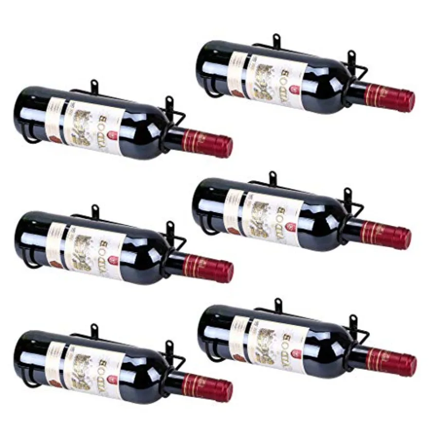 

Set of 6 Wall Mounted Wine Rack Holders - Metal Wine Bottle Display Holder with Hardware, Wall Hanging Red Wine Bottle Organize