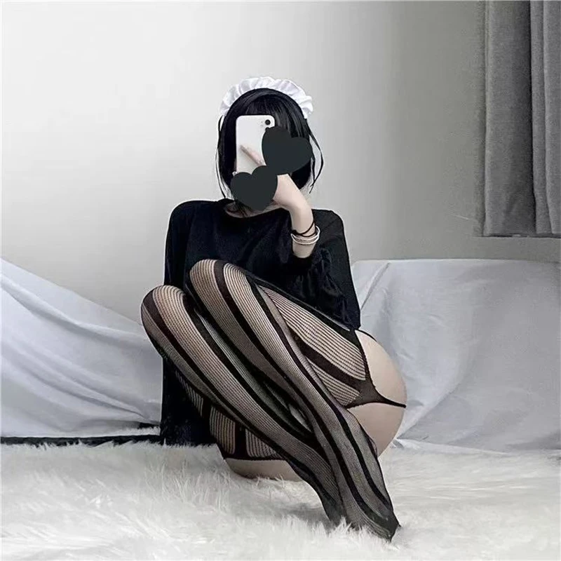1 Pair Y2K Garter Fishnet Pantyhose, Black Mesh Tights for Women, Sexy Hot Girl Black Stockings, Anti-Snag & High Elastic