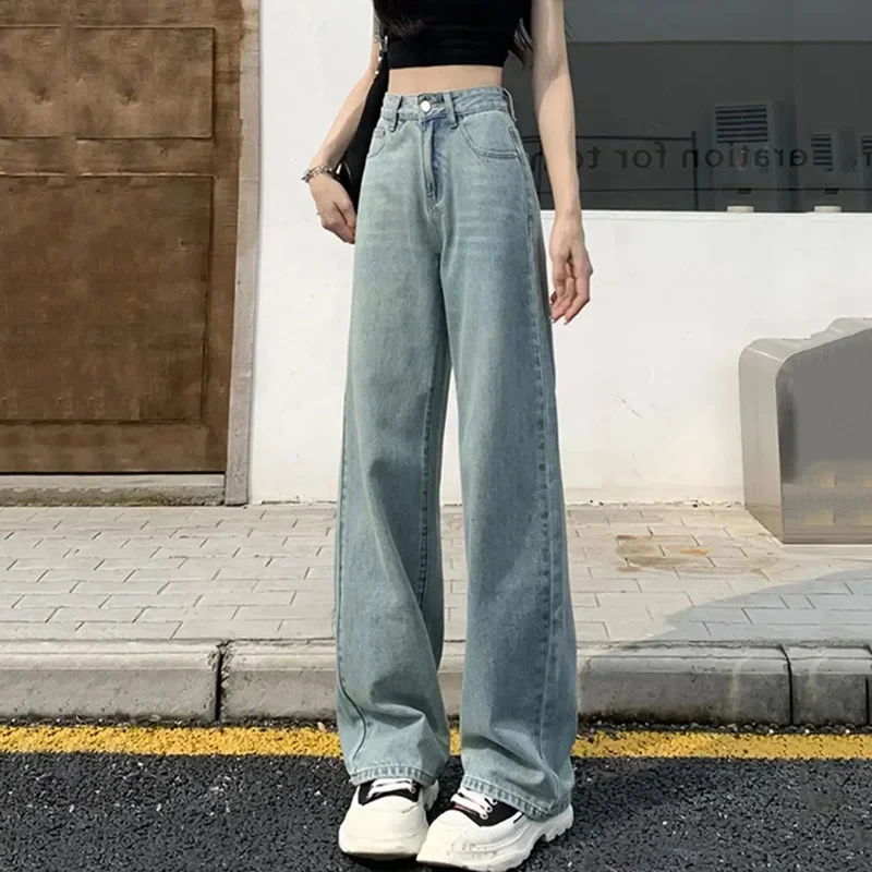 

2025 Back Pocket Bow Embroidered Trousers New Girls Baggy Straight Wide Leg Y2k Jeans Female Daily Blue High Waist Denim Pants