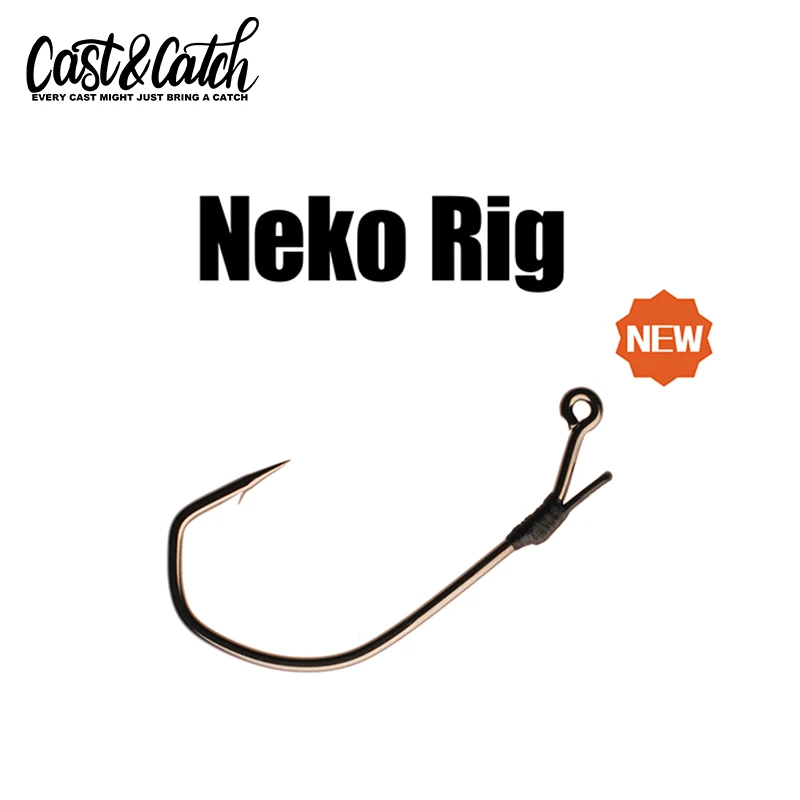 Cast&Catch Neko Rig 4pcs Pack Sharp Offset Hooks for Soft Plastic Baits Bass Trout Freshwater Fishing Lures
