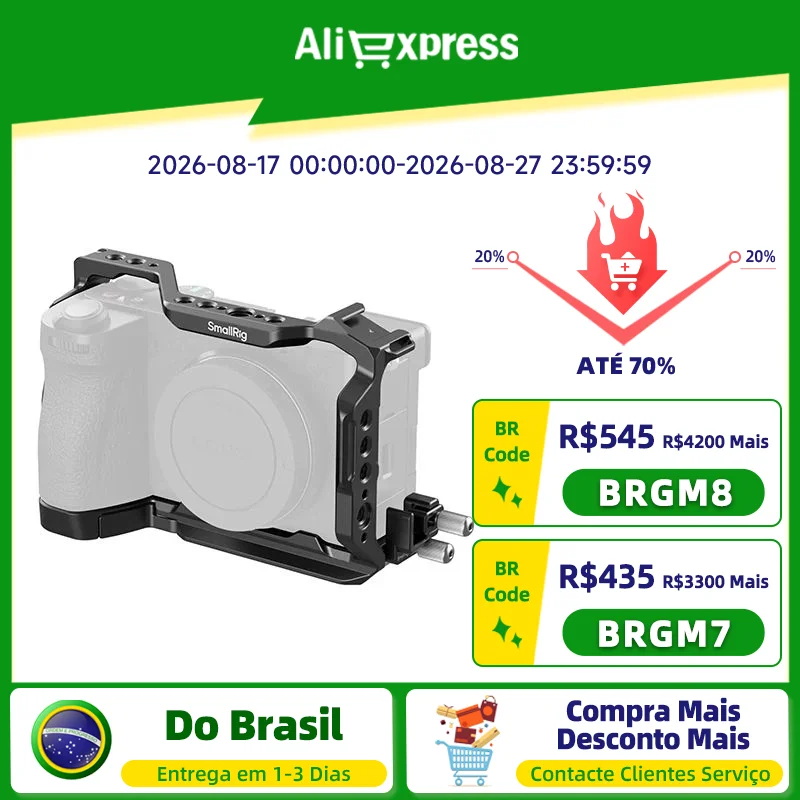 【 Do Brasil 】 SmallRig Câmara Gaiola Camera Cage Aperto Punho Handle Grip 1/4" Expansion Holes Expansão Buracos Box Caixa Cold Shoe Sapato Frio Quick Release Liberação Rápida para Sony A6700 4336 Small Rig
