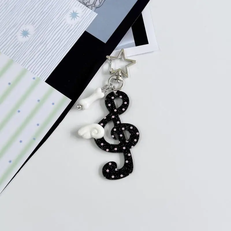 Niedlicher Acryl-Musiknoten-Schlüsselanhänger mit zierlichem Flügel-Dekor, tragbarer Taschenanhänger, liebenswertes Geschenk für Klassenkameraden zum Schulanfang. – Detail 5