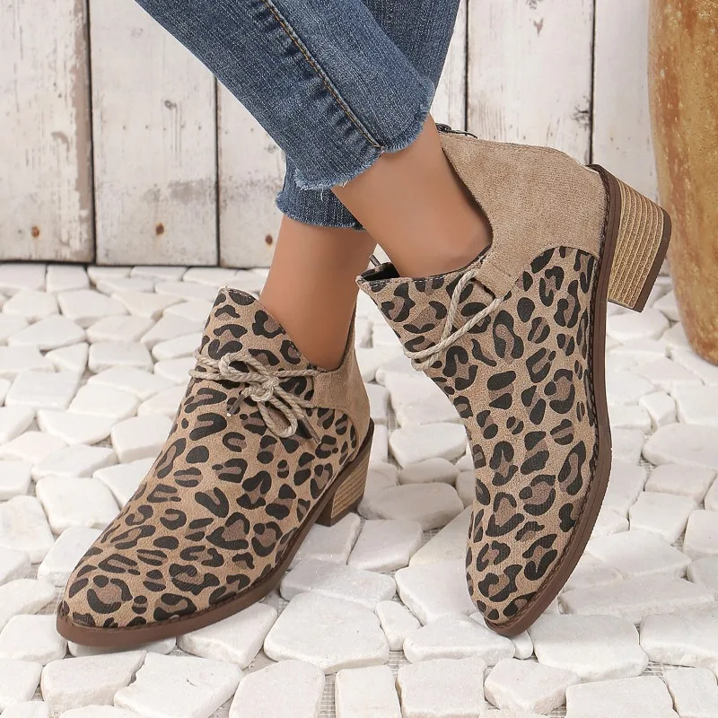 Shoes for Women 2024 High Quality Zip Women's Boots Fashion Leopard Print Office and Career Sexy Pointed Toe Naked Boots Zapatos